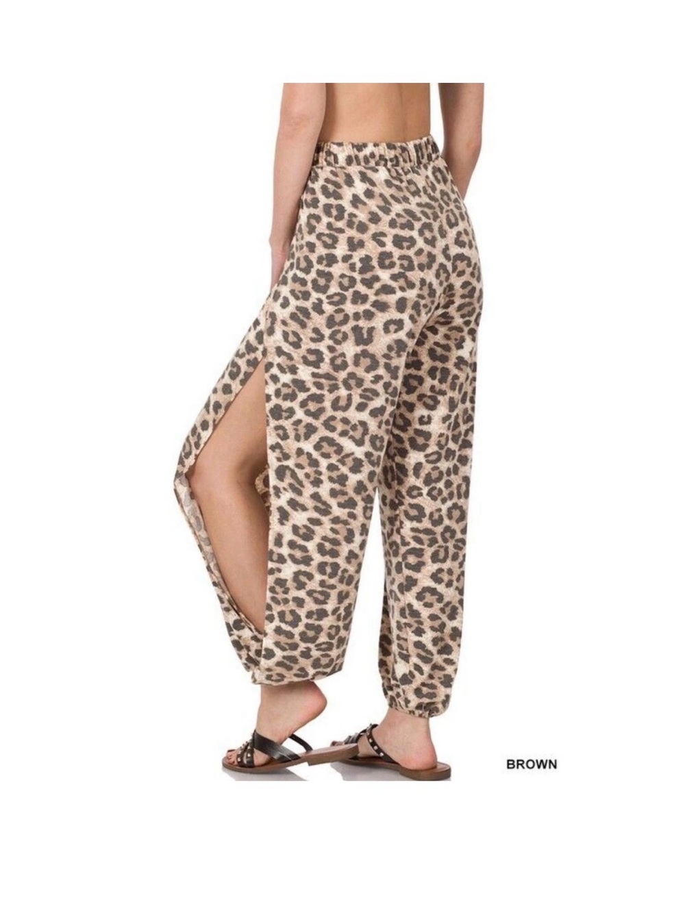 Zenana Leopard Print Split-Side Relaxed Pants 3X